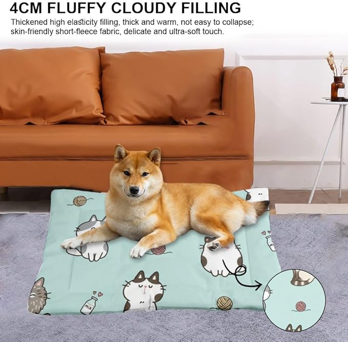 Comfy Dog Crate Mat with Anti-Slip Bottom, Cute Cats Pet Sofa Cat Pads Dog Beds& Furniture Breathable Crate Mat Chew Proof for Indoor& Outdoor Sofa Cars, Machine Washable 24 X 18 Inch