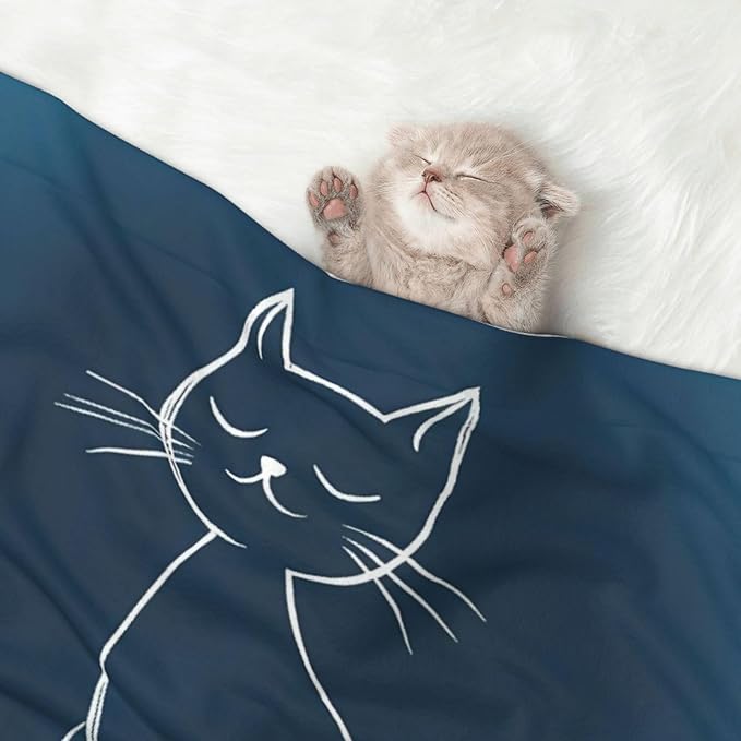 Cat Sketch Print Soft Plush Pet Blanket, Washable Dog Blanket, Cat Fleece Throw, Puppy Bed Crate Mat & Sofa Couch Protector - Small