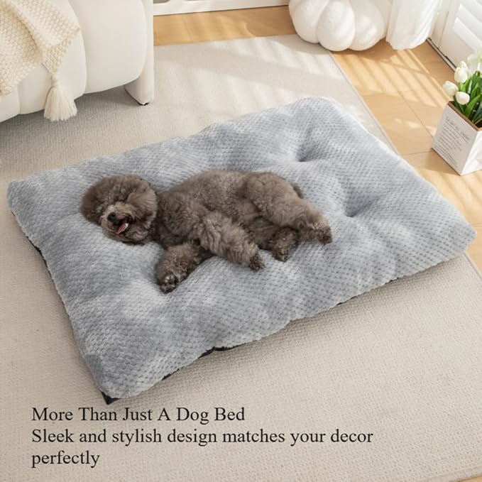 Washable Dog Bed for Large Breeds, Extra Cushioned Crate Mattress with Removable Fluffy Cover, Non-Slip Orthopedic Pet Pad, Machine Washable Kennel Mat(Khaki,XL)