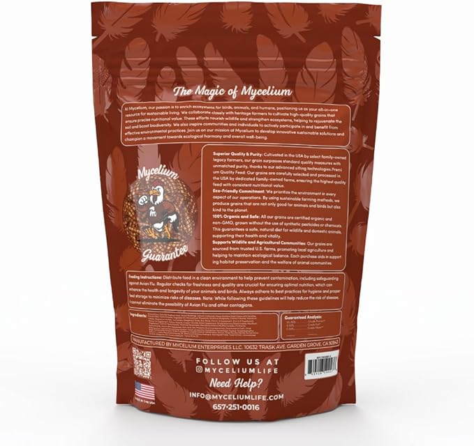 Mycelium Poultry Super Flock Food | High Protein Bird Food with Vitamins & Corn for Chicken, Turkey, Duck & Geese | Supports Growth, Egg Production, Feather & Immune Health | 5 lb Bag