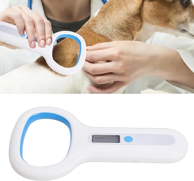 Pssopp Pet Microchip Scanner, Bluetooth Animal Tag Reader with 128 Data Storage and OLED Display for Dogs Cats Pigs Chickens Ducks Cattle Sheep (White)