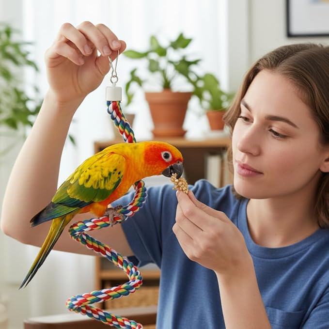 Bird Perch,Bird Rope Perch & Birds Swing Set,Bird perches for cage,Rope Perch for Conures,Parrots,Cockatiel,Lovebird,Budgerigar,Parakeet perches for cage