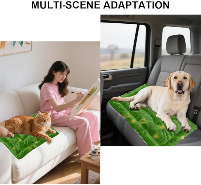 Comfortable Cat Beds with Anti-Slip Bottom, St Patricks Day Leaves Dog Crate Cushion Puppy Pads Dog Beds& Furniture Cozy Pet Mat for Indoor& Outdoor Sofa Cars, Machine Washable 24 X 18 Inch