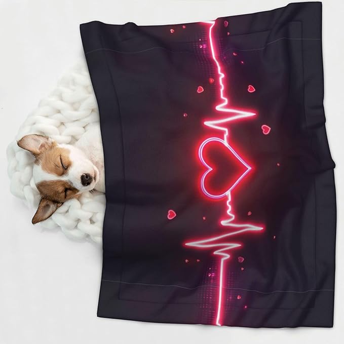 Pet Blanket for Indoor Outdoor Use, Heart Beat Pattern, Two Sided Reversible Plush Mat with Bumpy Dot Texture for Patios Crates Portable Bed Companion