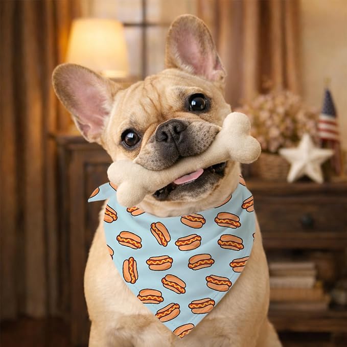 Hot Dog Pattern Pet Bandana, Cute Food Themed Pet Kerchief, Adjustable Triangle Dogs Scarf for Hot Dog Lovers, Comfortable Pets Bandana for Small Medium Dogs