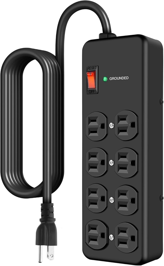 HEZI 8 Outlet Heavy Duty Power Strip, 15Amp Metal Mountable Surge Protector (2700J), Industrial Wall Mount Power Strip for Home, Office, Garage & Workshop, 6FT 14AWG Extension Cord