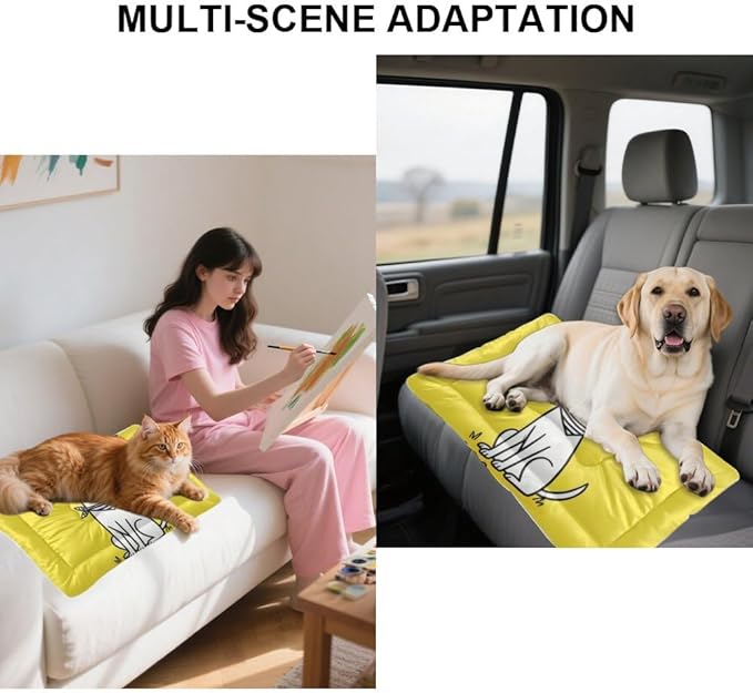 Cute Dog Yellow Chew-Resistant Dog Beds Crate Bed Mattress Puppy Pads Washable Cushions for Lining Pet Crates Washable Non-Slip Bed for Crate Furniture Pet Mats Puppy Indoor Outdoor 36X24 Inch