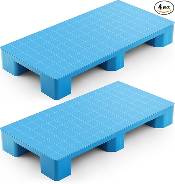 4 Pcs Plastic Pallet for Basement Storage Easy Stack Lightweight Floor Pallet Display Flooring Room Supermarket Christmas, Support up to 2000 Lbs (40'' L X 20'' W X 5.5'' H,Blue)
