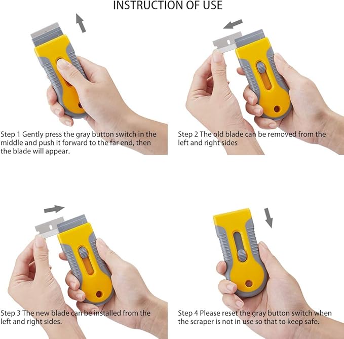 WEGAZ-2 Pack Razor Blade Scraper with 100 Extra carbon steel Blades, Scraper Tool for Cleaning Window, Paint, Cooktop, Oven, Glass Stove Top Scraper