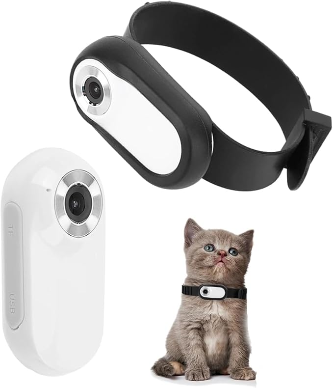 Mini Sports Camera Dog Collar Camera with 90° Wide Angle Lens + Comfortable Fit for Pet Walks and Travels (White)