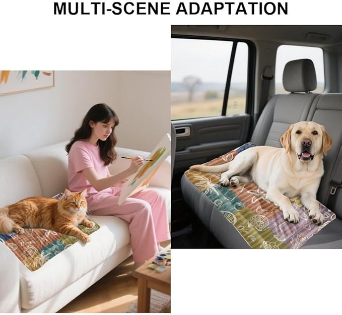 Colorful Summer Beach Comfort Dog Bed Dog Bed Mats for Crates Pads for Dogs Crate Washable Non-Slip Cushions Lining Pet Crates Pillows Pad Mat Medium Sized Indoor Outdoor 36X24 Inch