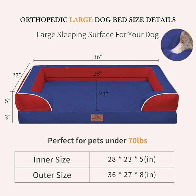 Comfort Expression Orthopedic Dog Bed for Large Dogs 36x27 Inch, Waterproof Egg Crate Foam Large Pet Bed with Removable Bolsters, Dog Couch with Washable Cover & Non-Slip Bottom, American Flag 4