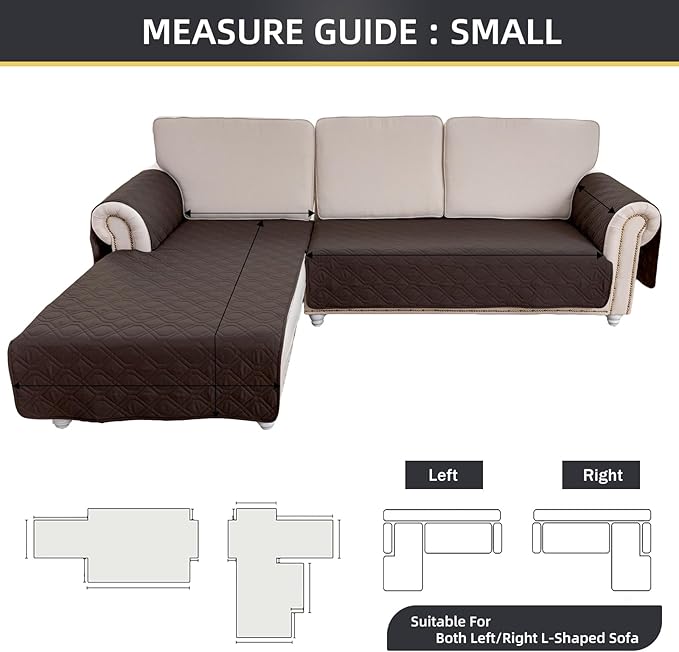 ele ELEOPTION 100% Waterproof 2 Piece Couch Cover Pet Blanket Sectional L Shape Sofa Cushion Cat Dog Bed Cover (Chaise Lounge + 2 Seat Covers) Brown