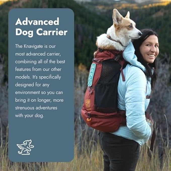 K9 Sport Sack Knavigate - X-Small, Lunar Rock - Ideal for Dogs with 9-12” Back Length - Adjustable, Backpack-Style Carrier with Internal Frame & Padded Hip Belt