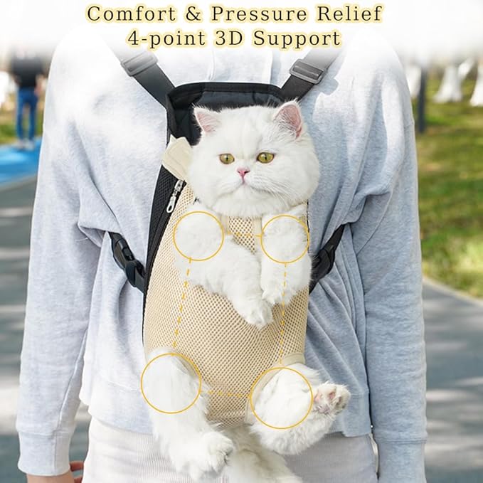 Dog Carrier Backpack, Adjustable Puppy Front Carrier Backpack, Ventilated Dog Chest Carrier for Hiking Camping Travel, Sling Bag for Small Medium Dog Cat Rabbit Puppies, Suit 9-13 lbs (Beige, L)