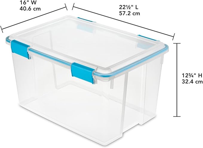 Sterilite 12-Pack Gasket Box, Weather-Resistant Storage Bins with Latching Lids, 54 Quart - Heavy-Duty Organizing Containers for Closet, Bathroom, and Office