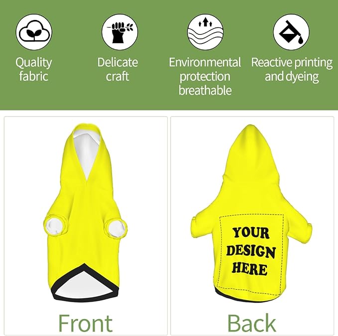Personalized Chihuahua Dog Hoodie, Custom Pet Warm Sweatshirt Costume with Name Number Photo, Customize ID Clothes for Pupppy Kitten Dogs Cats, Yellow, XXS
