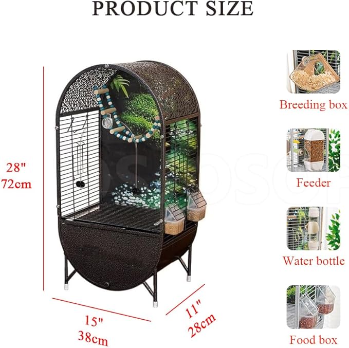 Dometop Bird Aviary with Transparent Door, Wrought Iron Bird Parrot Cage, Indoor Aviary for Small Parrots Parakeets Cockatiels (White)