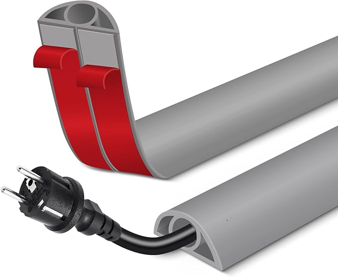Floor Cord Cover for Wires on Floor Self Adhesive Cord Hider Floor Cable Management Wire Covers for Cords Protector Prevent Cable Trips Cord Cavity W 0.32" x H 0.32", Gray, 3.3Ft