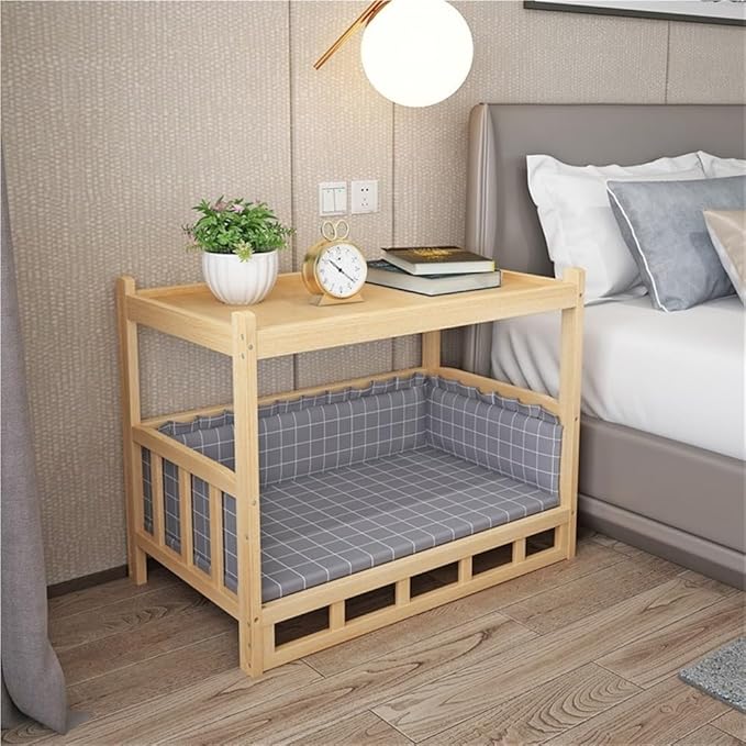 Dog Bed Wood Platform, Elevated Pet Cushion Bed(No Bedding), Dog Bed Frame with Upper Storage Space, Floor Standing Pet Furniture(29.5 X 19.7 X 25.6IN)