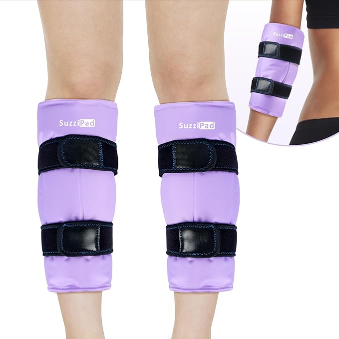 SuzziPad 360° Cold Pack for Calf, Shin, Arm & Elbow – Ice Wrap with Dual-Cover Design, Adjustable Velcro Straps, Leakproof & Reusable Cold Compress for Post-Workout Recovery (2 Packs), Purple