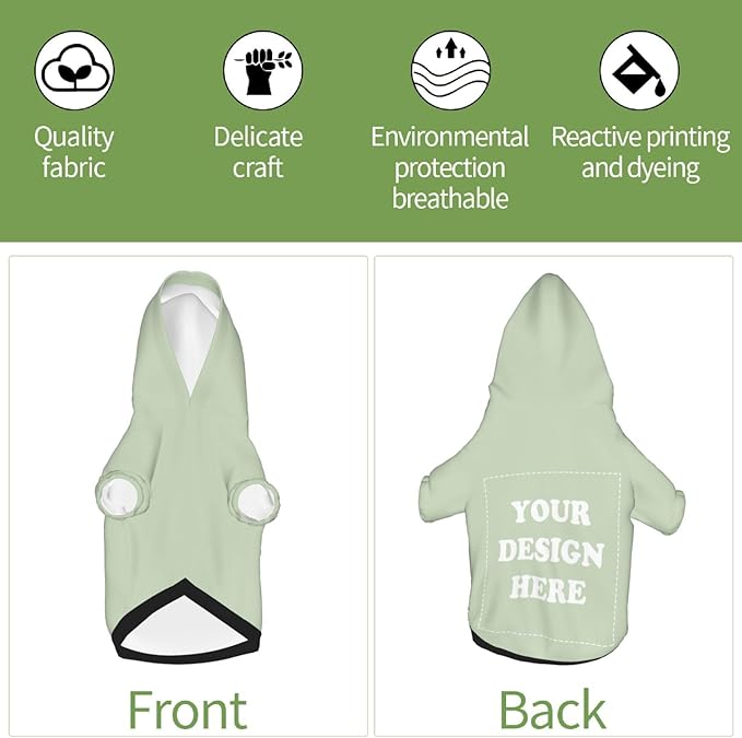 Personalized Chihuahua Dog Hoodie, Custom Pet Warm Sweatshirt Costume with Name Number Photo, Customize ID Clothes for Pupppy Kitten Dogs Cats, LightGreen, XL