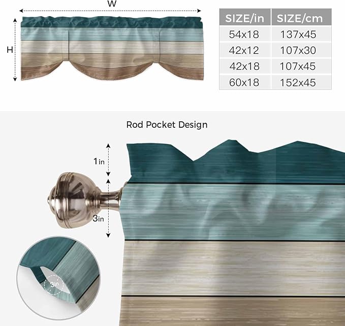 Teal Brown Tie Up Valance Curtains