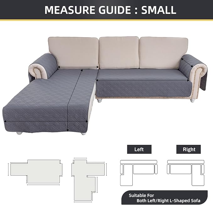 ele ELEOPTION 100% Waterproof 2 Piece Couch Cover Pet Blanket Sectional L Shape Sofa Cushion Cat Dog Bed Cover (Chaise Lounge + 2 Seat Covers) Gray