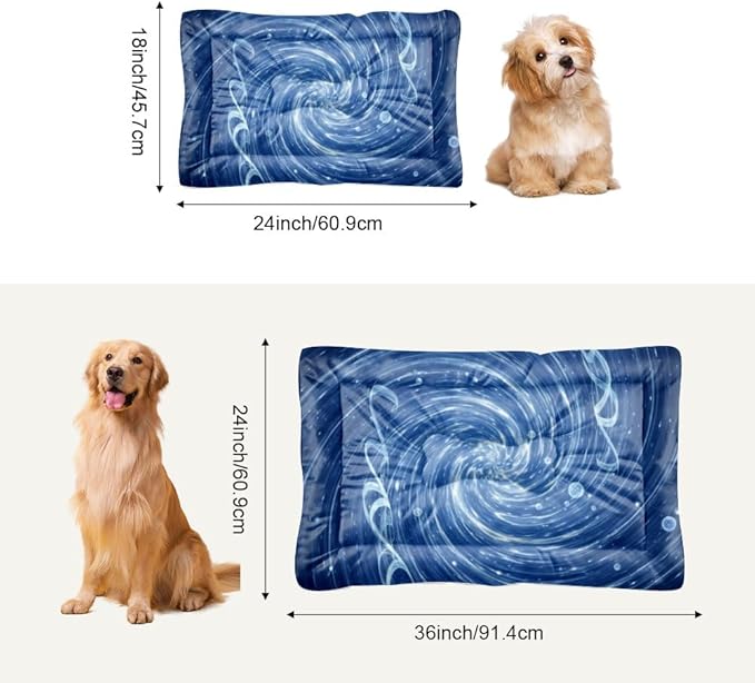 Blue Swirl Vortex Light Effect Art Rectangle Dog Bed Large Dog Mat Pad Bed Crate Washable Non-Slip Crate Washable Big Beds Small Mat Pet Furniture Indoor Outdoor 24X18 Inch