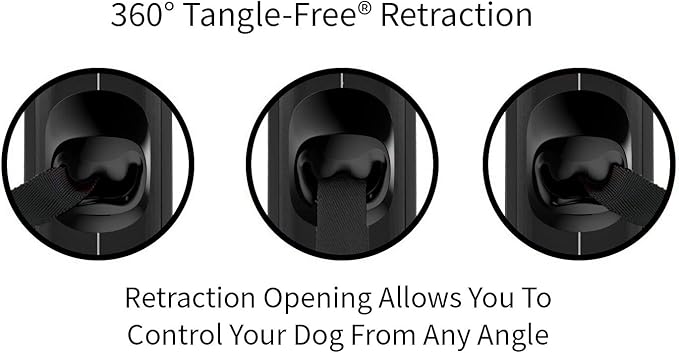TUG Monochrome XL 360° Tangle-Free Retractable Dog Leash | 26 ft Strong Nylon Tape | One-Handed Brake, Pause, Lock (Extra Large, Black)