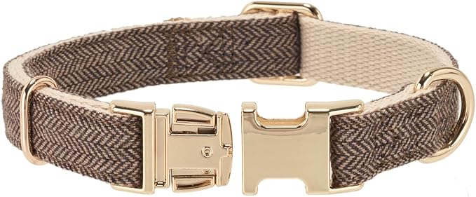 Soft Cotton Hemp Dog Collar with Metal Buckle Adjustable Tweed Dog Collars for Small Medium Large Dogs(Coffee,Small)