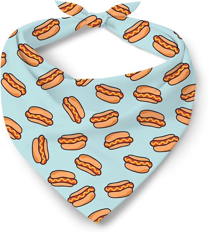 Hot Dog Pattern Pet Bandana, Cute Food Themed Pet Kerchief, Adjustable Triangle Dogs Scarf for Hot Dog Lovers, Comfortable Pets Bandana for Small Medium Dogs