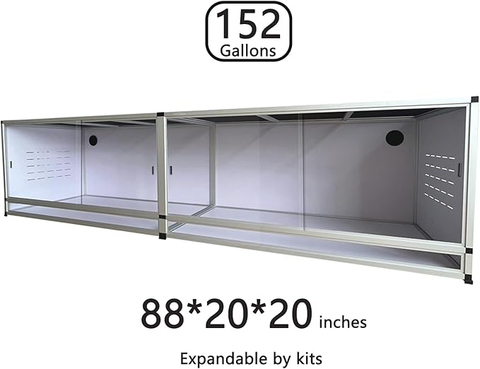 PVC Reptile Enclosure 88x20x20inch Large Reptile TerrariumTempered Glass Doors Habitat 152 Gallon for Bearded Dragon Gecko Lizard Snake, Wide Breeding Lounge Vivarium Area with Sliding Doors Lock