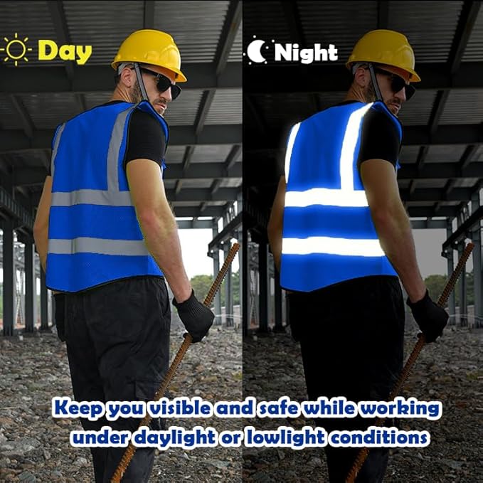 10 Pack Mesh Safety Vest Custom Logo Class2 High Visibility Reflective Vest with 5 Pockets Construction Security Work Vest ANSI/ISEA Standards（Blue，4XL ）