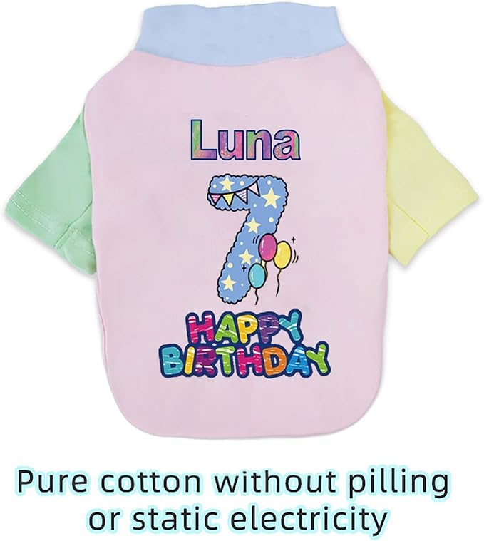Custom Dog Birthday Shirt,Personalized Pet Apparel Print with Name Age Number,Pet Birthday Outfit,Lightweight Breathable Cotton Vest for Small Medium Large Dogs Cat (Dopamine Blue, Medium)