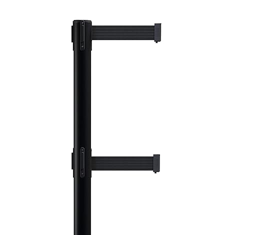 CCW Series WBB-200D - Set of 2 Retractable Dual Belt Stanchion Safety Barrier, Heavy-Duty Rubber Base Yellow Post (7.5 Foot Belt, Red with"Please Wait Here" White Letters Belt)
