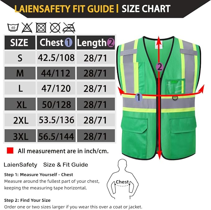 Hi Vis Reflective Safety Vest for Men Women with Multiple Pockets High Visibility Mesh Construction Work Vest,Meets ANSI/ISEA Standards(EK1-178-Green-XL)