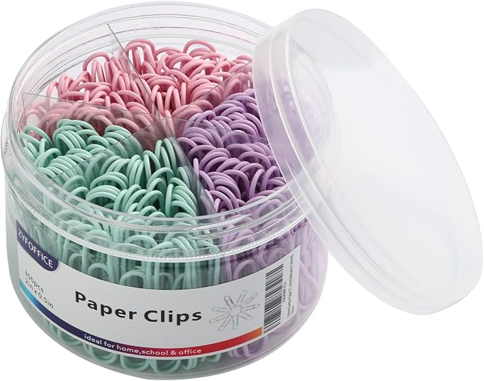 Pastel Jumbo Paper Clips, 300pcs 2 Inch (50 mm) Paper Clip Paperclips Soft Color Clips for Paperwork Ideal for Home, School and Office Use (Pastel, 2 Inch)