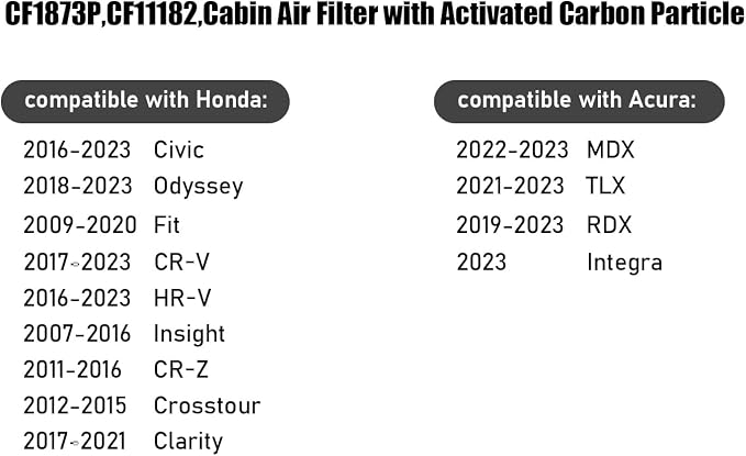 CF11182 Cabin Air Filter with activated carbon particle
