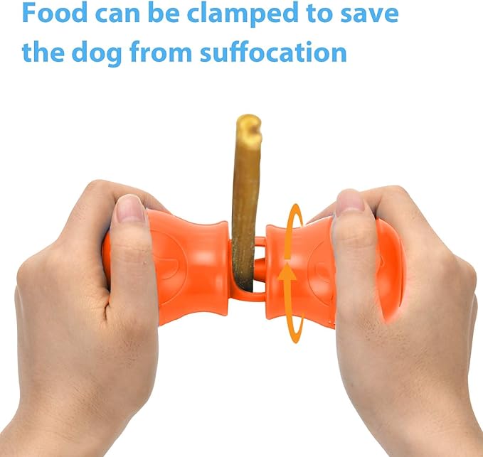 Bully Stick Holder - Improved Dog Treat Chew Holder,Fits Various Bully Sticks,Durable Safety Hold Device to Prevent Swallowed Ends and Choking, Large/Orange.