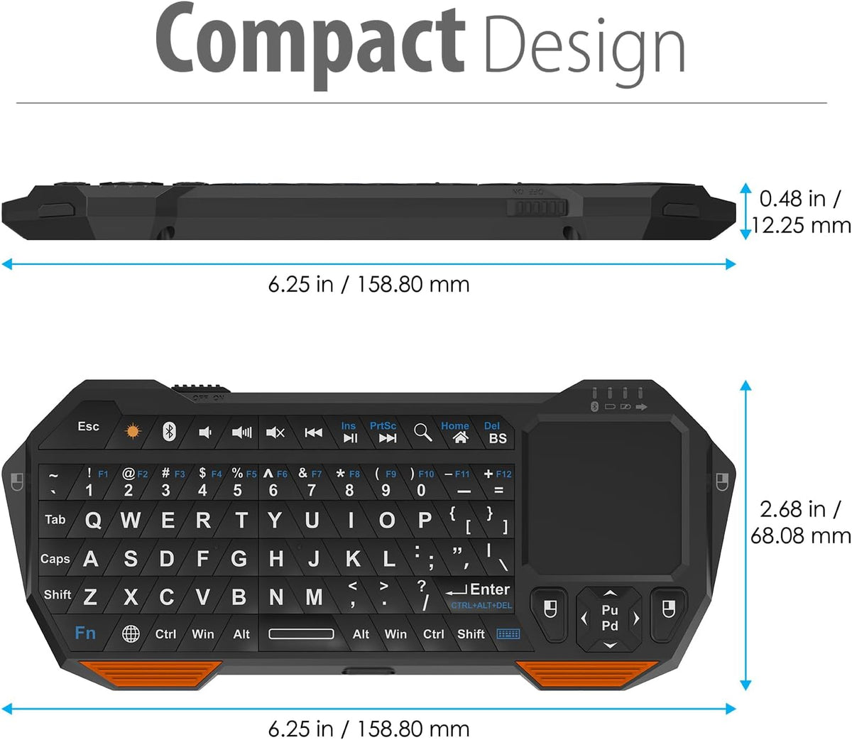 Fosmon Mini Keyboard with Touchpad Mouse, 2.4G Wireless+ Bluetooth, Backlit