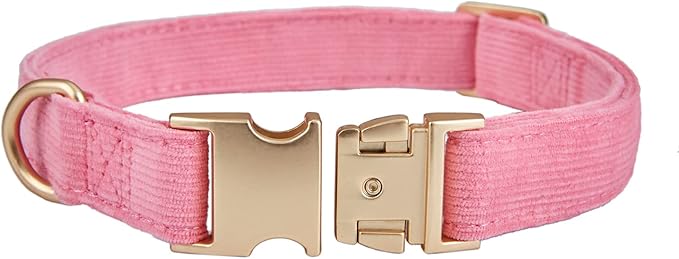 Soft Cotton Dog Collar with Metal Buckle Adjustable Heavy Duty Comfy Corduroy Collars for Small Medium Large Dogs,Rosy Pink,Small