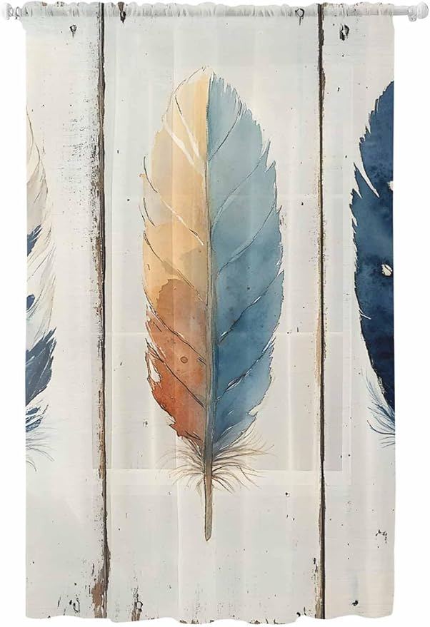 Sheer Curtains 108 Inches Long, Boho Ombre Vintage Wooden Grain Privacy Voile