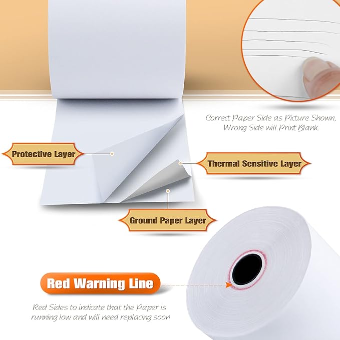 (50 Rolls) 3 1/8" x 119' Thermal Paper, POS Receipt Paper for Retail Business Cash Register, Fits Most Credit Card Terminal