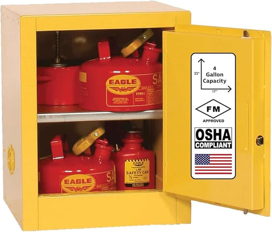 Eagle American Made 4 Gallon F﻿lammable Liquid Storage Cabinet, Self-Close Space Saver Fireproof Cabinet for Schools, Garages, Manufacturing Facilities, 17" x 17" x 22", 1903X