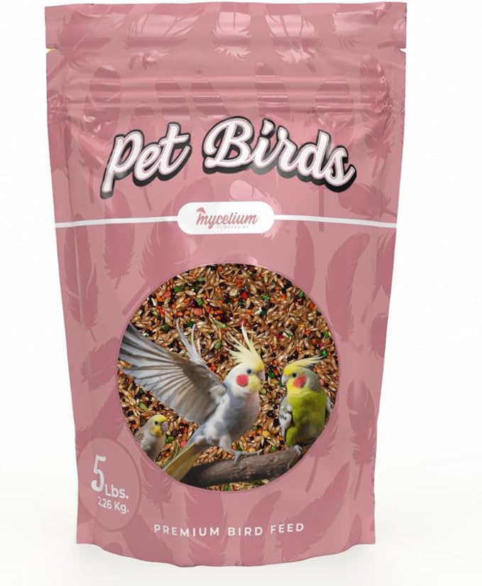 Mycelium Pet Bird Cuisine Plus | Organic Bird Seed Mix for Finch, Budgie & Cockatiel | Energy, Digestive & Immune Support with Fruits, Veggies, Egg, Flaxseed, & Vitamins | Non-GMO 5 lb Bag