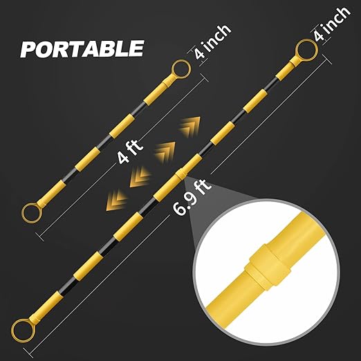 RoadHero 10 Pack 4 FT to 6.9 FT Retractable Cone Bar, Expandable Traffic Cone Bars for Parking Lots, Extendable Barricade for Road Construction, Black and Yellow, Cone Not Included