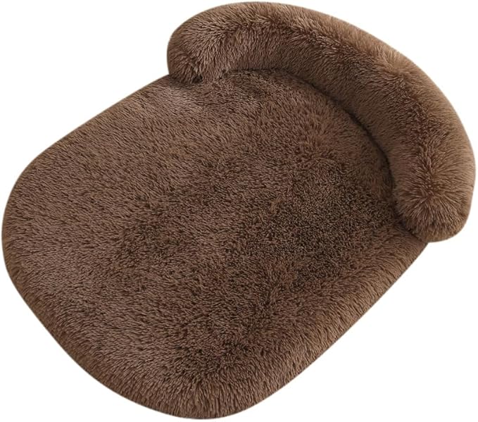 Calming Dog Bed - Fluffy Plush Mat with Removable Washable Cover | Furniture Protector for Large Dogs & Cats(Khaki,21.65X15.75X4.33in)