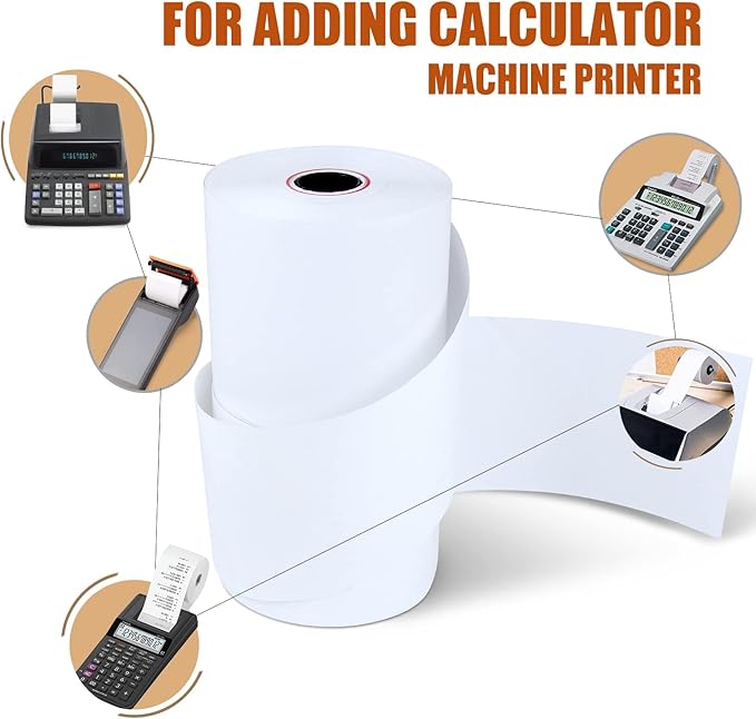 (12 Rolls) 2 1/4" x 150' Thermal Paper, Adding Machine/Calculator POS Receipt paper for Cash Registers