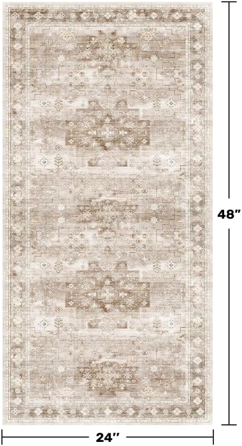 2x4 Boho Runner Rug, Neutral Farmhouse Entryway Rugs, Small Throw Runners